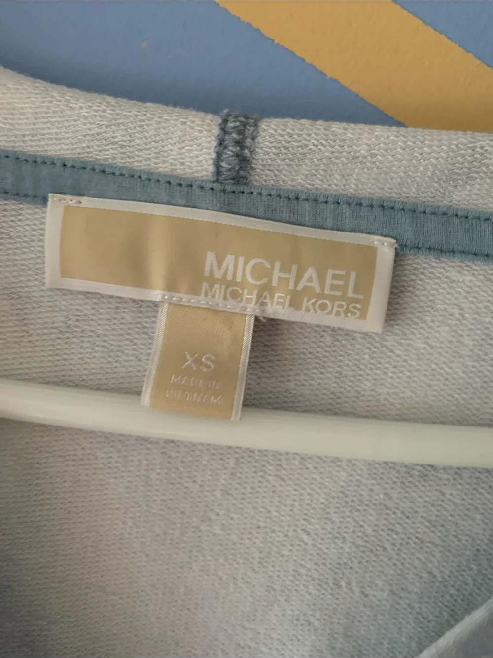 Michael Kors Light Blue and Cream Tie-Dye V-Neck Hoodie